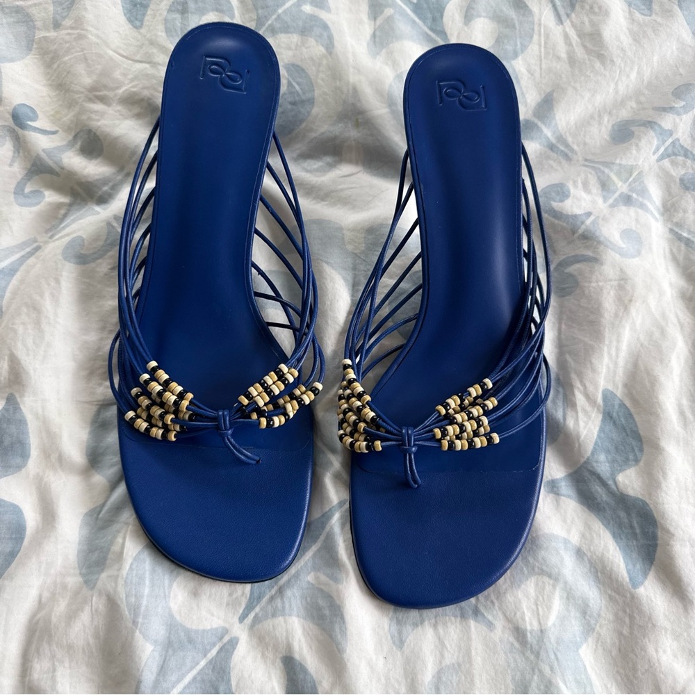 Reformation Blue Beaded Thong Heel - size 10